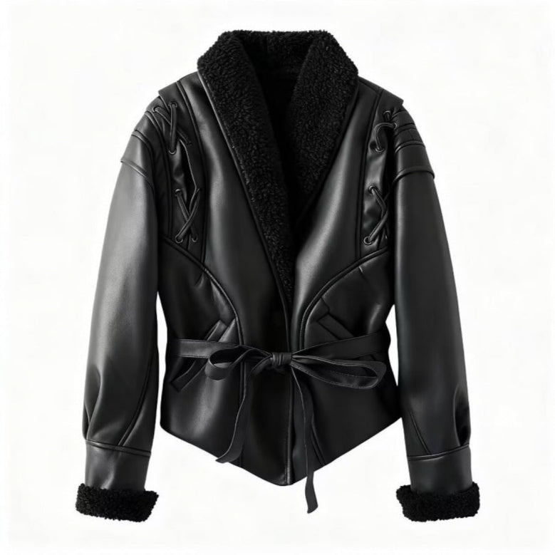 Damen - Kunstlederjacke - Kuscheligem Teddy-Futter - Modische und warme Jacke für kalte Tage