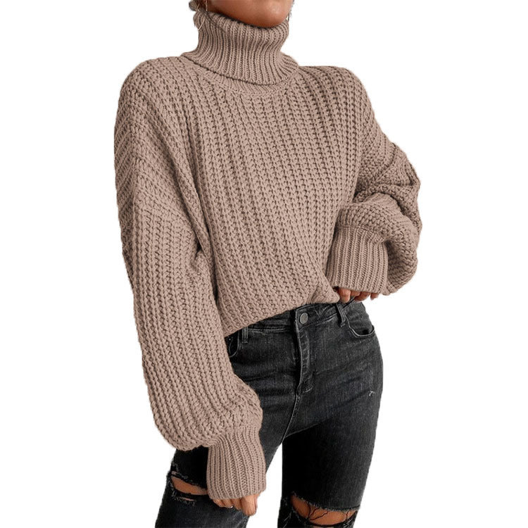 Damen - Strickpullover - Hochwertiger Strick - Hohem Kragen - Lässiger Stil für jeden Anlass