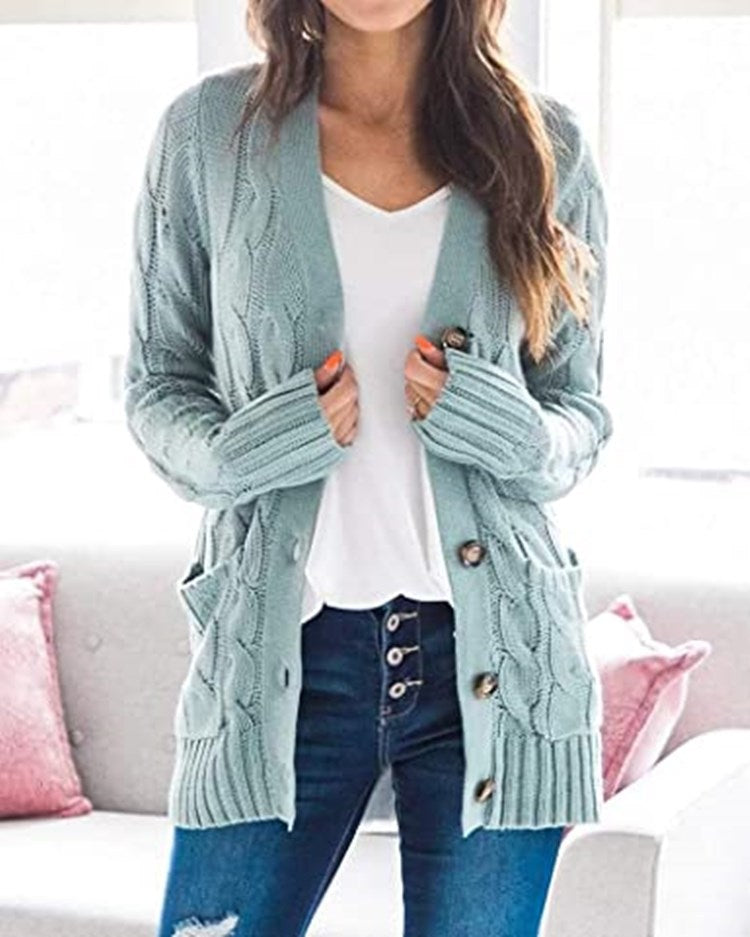 Damen - Strickjacke mit Zopfmuster - Taschen - Modischer stil für jeden Anlass