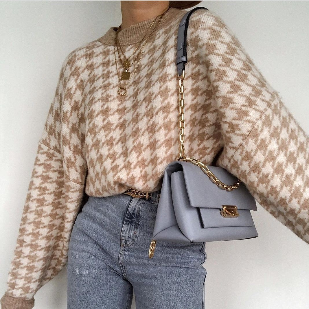 Damen - Freizeit Pullover - Karomuster Strickwaren - Bequem und stilvoll für jeden Tag