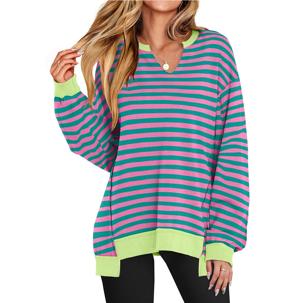 Damen - Lässiger V-Ausschnitt Pullover - Übergroße Ärmel - Bequemer Stil für jeden Tag