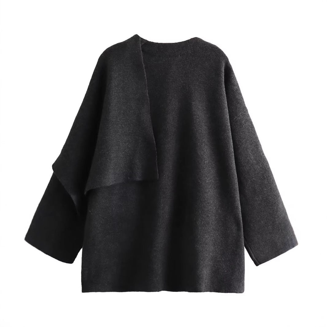 Damen - Asymmetrische Wollumhang Jacke - Stilvolles Design für jeden Anlass - Modische Oberbekleidung