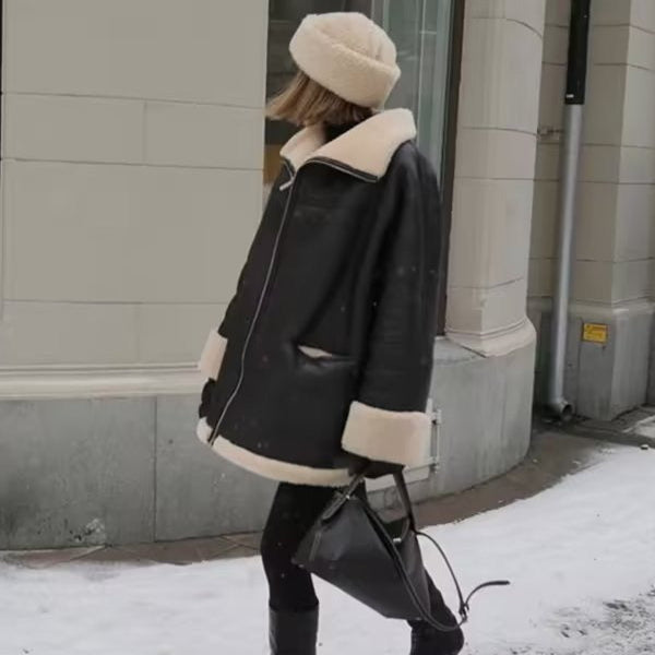 Damen - Kunstlederjacke - kuscheligem Innenfutter - Stylische jacke für jeden Anlass