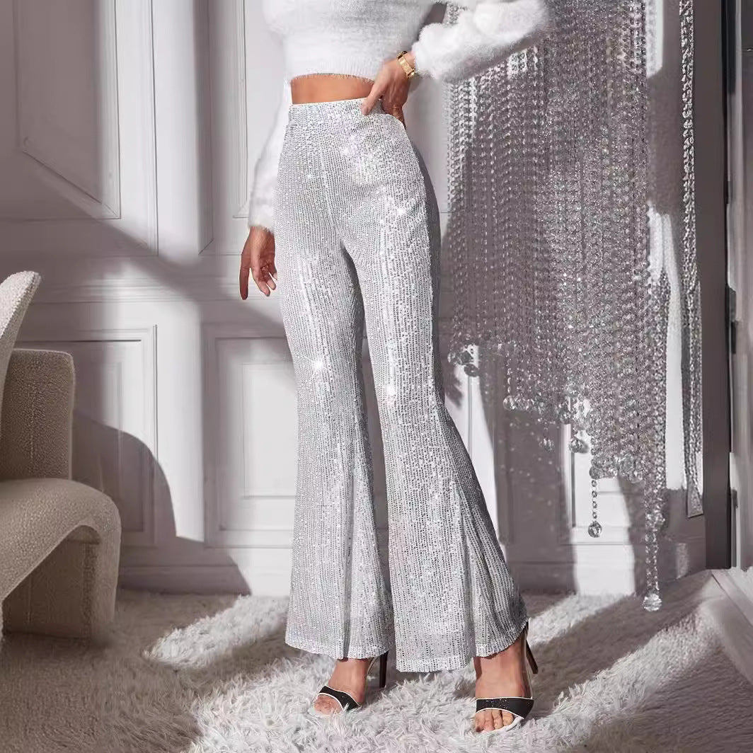 Damen - Hochtaillierte Hose - Glitzerdetails - Stilvoller Look für besondere Anlässe