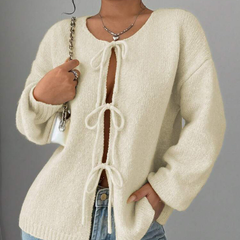 Damen - Übergroße Strickpullover - Schnürung - Bequem und Stilvoll - Perfekt für den Lagenlook