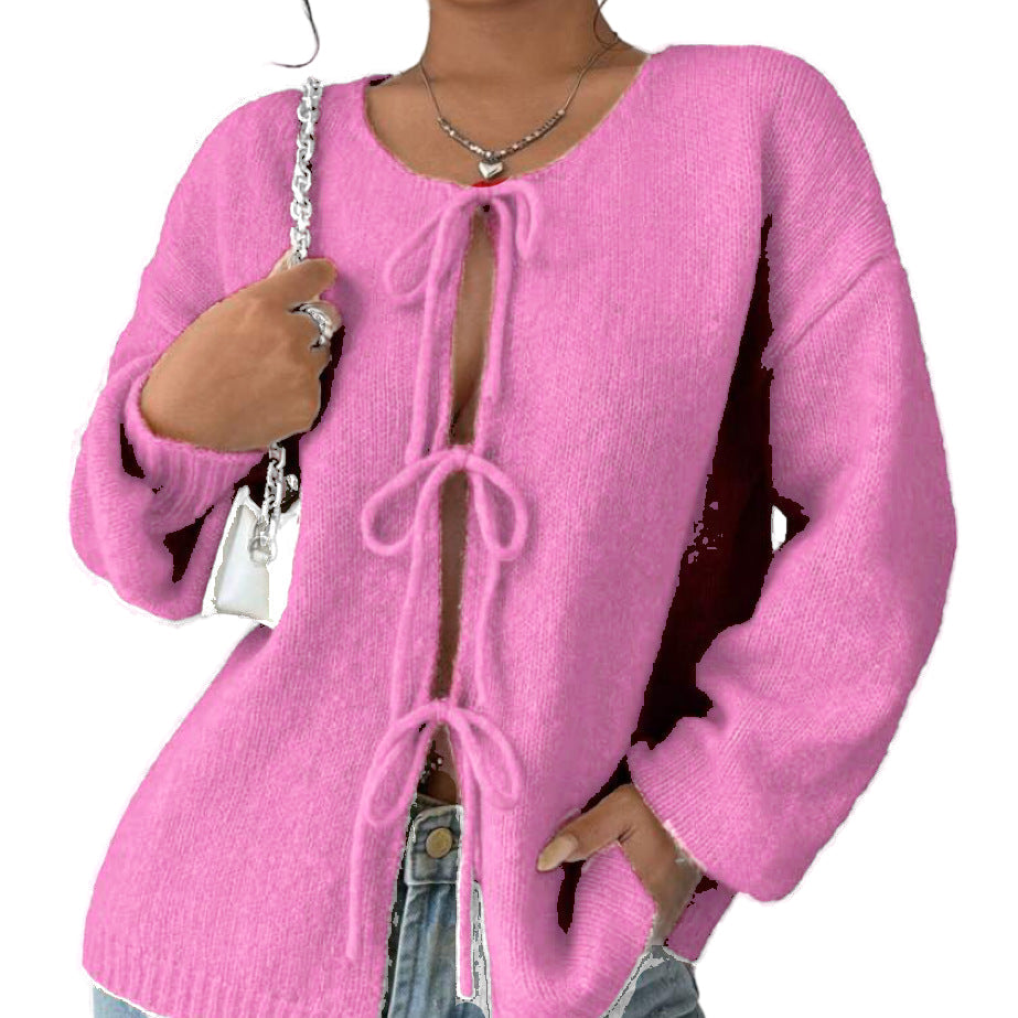 Damen - Übergroße Strickpullover - Schnürung - Bequem und Stilvoll - Perfekt für den Lagenlook