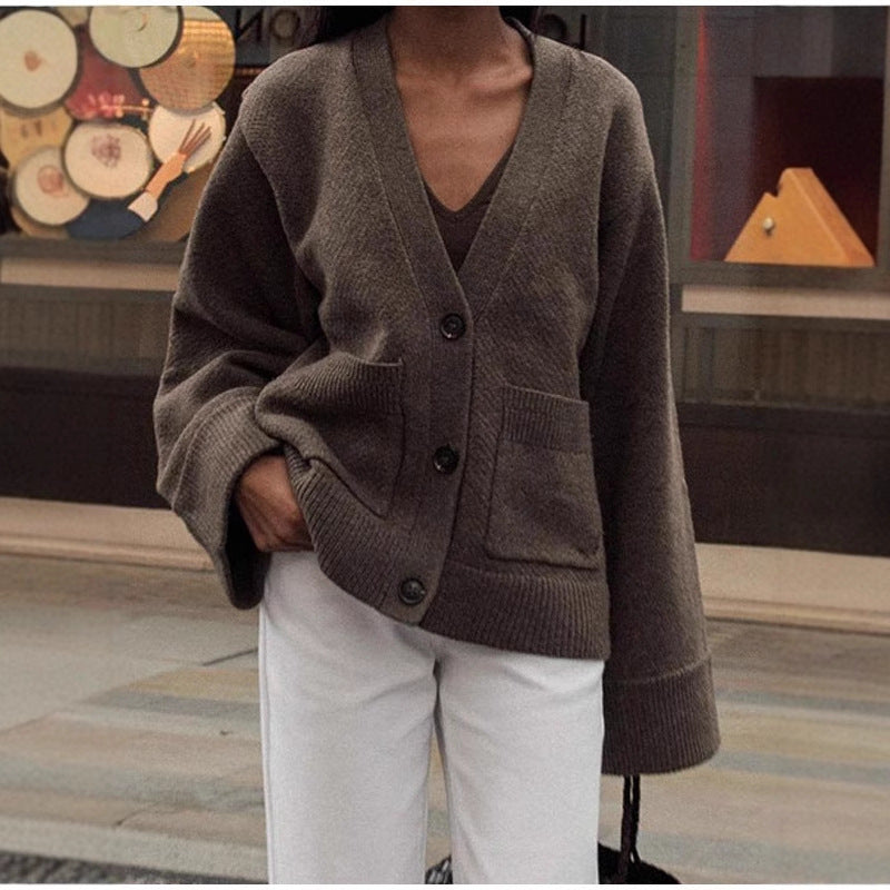 Damen - Strickjacke - Voluminöse Ärmel - Praktische Taschen - Gemütlicher Stil für jede Gelegenheit