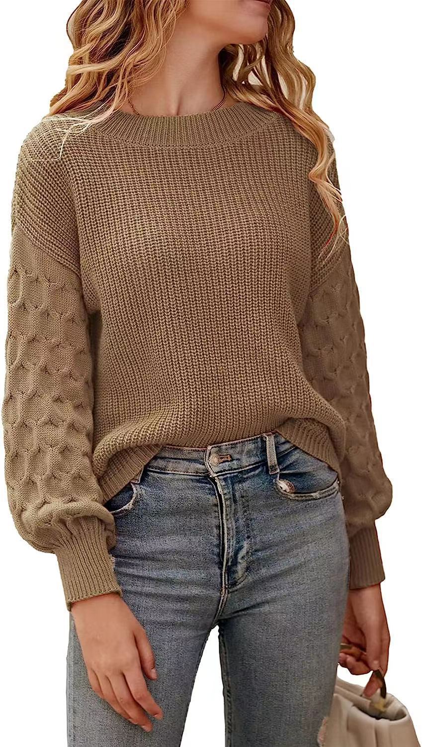 Damen - Strickpullover - Puffärmeln - Bequem und Stilvoll - Perfekt für jede Gelegenheit