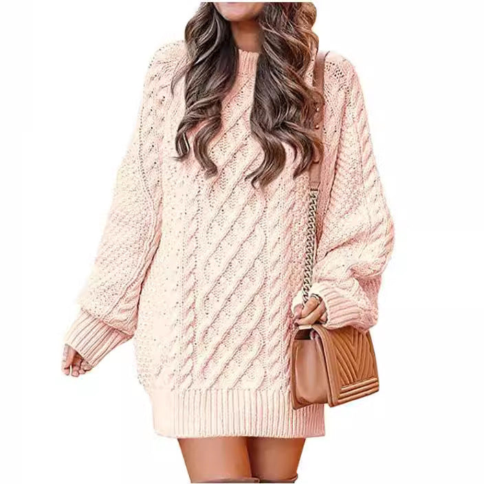 Frauen - Großer Lässiger Strickpullover - Zopfmuster aus weicher Wolle - Bequemer Modehit für den Alltag