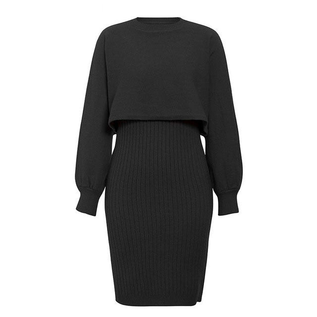 Damen - Kleid und Pullover Set - Midikleid mit Cropped Pullover - Stilvolles Strickset für jeden Anlass