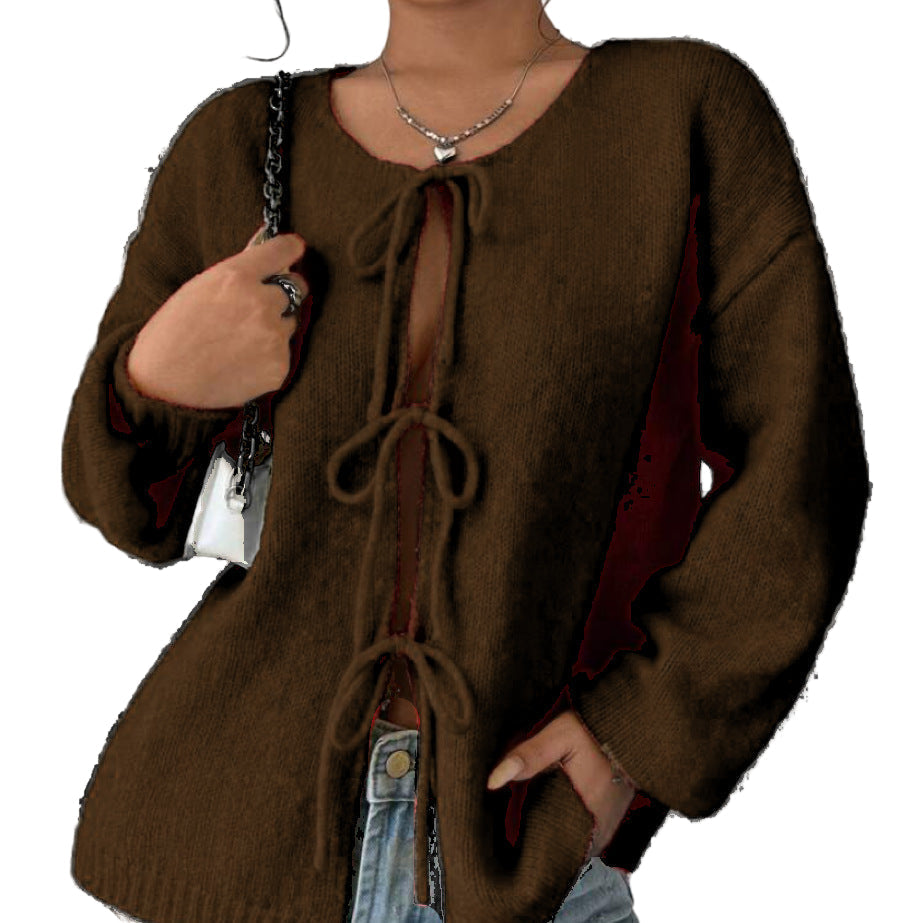Damen - Übergroße Strickpullover - Schnürung - Bequem und Stilvoll - Perfekt für den Lagenlook