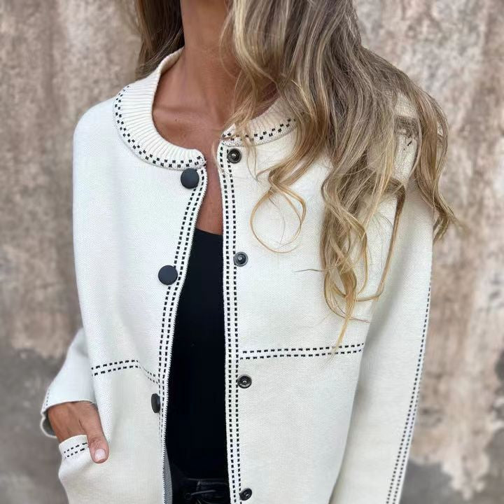 Damen - Elegante Strickjacke - Knopfleiste - Ausschnitt Details