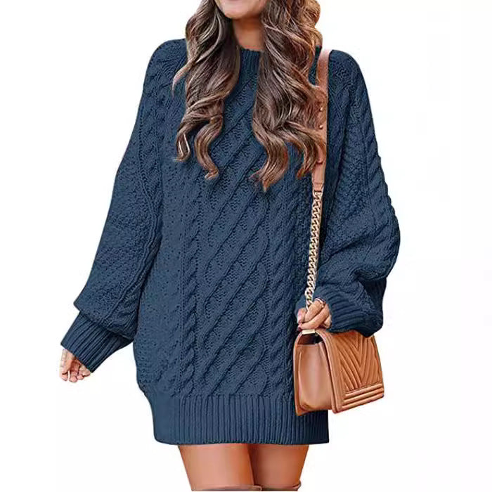 Frauen - Großer Lässiger Strickpullover - Zopfmuster aus weicher Wolle - Bequemer Modehit für den Alltag