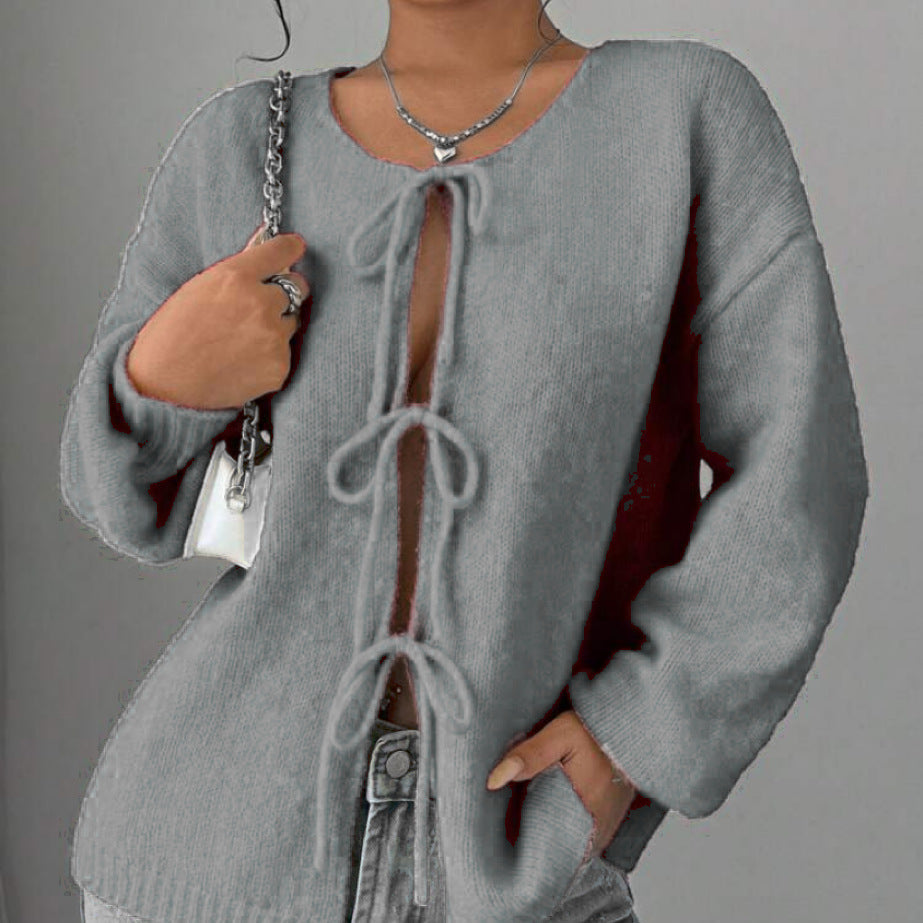 Damen - Übergroße Strickpullover - Schnürung - Bequem und Stilvoll - Perfekt für den Lagenlook