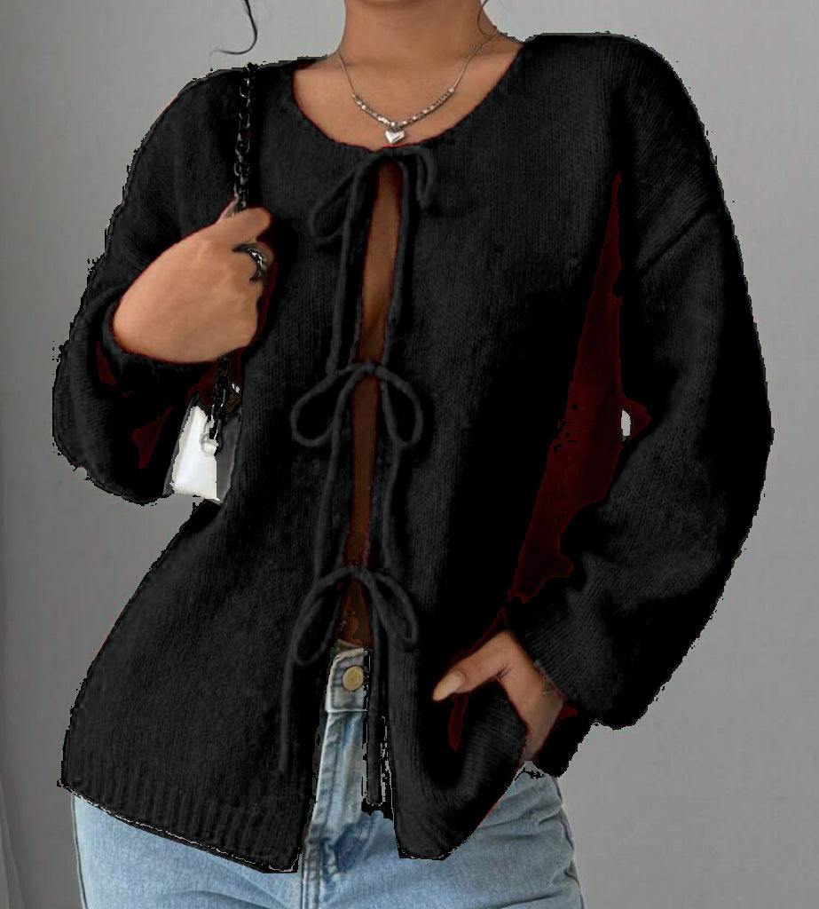 Damen - Übergroße Strickpullover - Schnürung - Bequem und Stilvoll - Perfekt für den Lagenlook