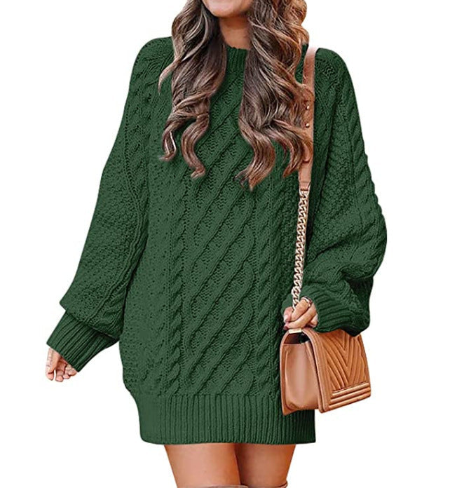 Frauen - Großer Lässiger Strickpullover - Zopfmuster aus weicher Wolle - Bequemer Modehit für den Alltag