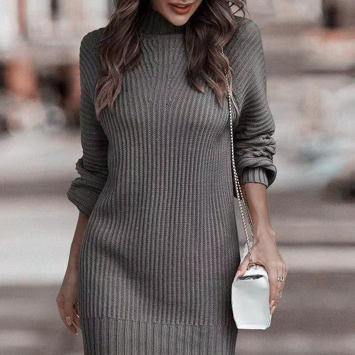 Damen - Minikleid -  Rippenstrick - Stehkragen - Gemütliche  stilvolle Looks