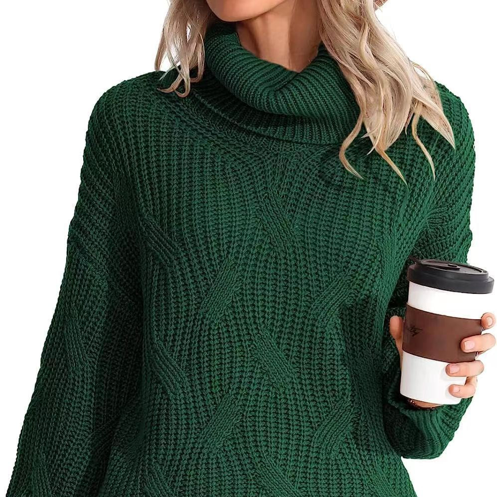 Damen - Strickpullover - Zopfmuster mit hohem Kragen - Stilvoller Pullover für kühle Tage