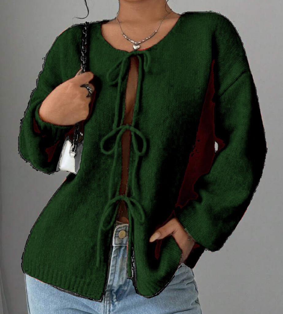Damen - Übergroße Strickpullover - Schnürung - Bequem und Stilvoll - Perfekt für den Lagenlook