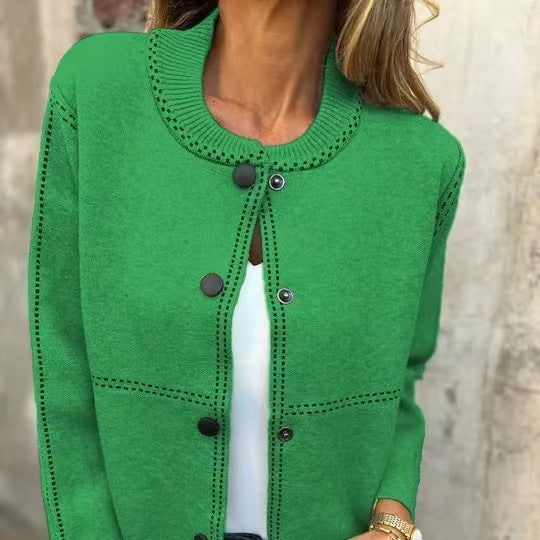 Damen - Elegante Strickjacke - Knopfleiste - Ausschnitt Details