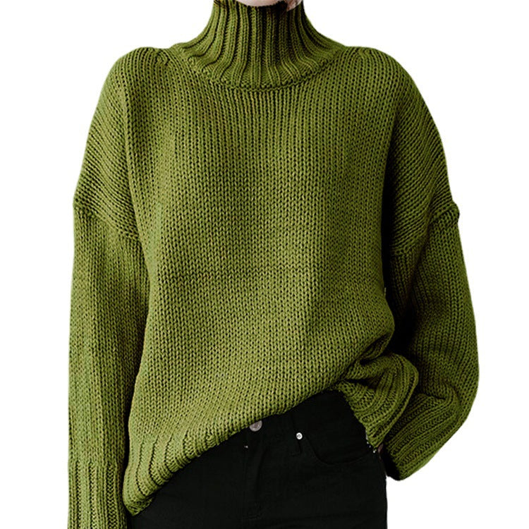 Frau - Grobstrick-Pullover mit hohem Kragen - Bequemer Style für die kalte Jahreszeit - Strickpullover