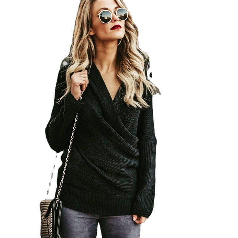 Damen - Eleganter lässiger Strickpulli - Weicher Stoff - Tiefer Ausschnitt - Modischer Freizeitlook