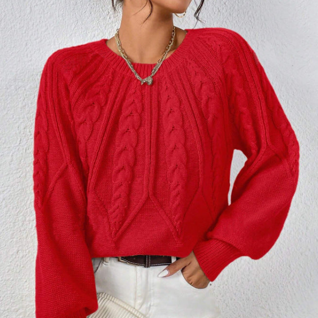 Damen - Strickpullover - Zopfmuster - Weit geschnitten