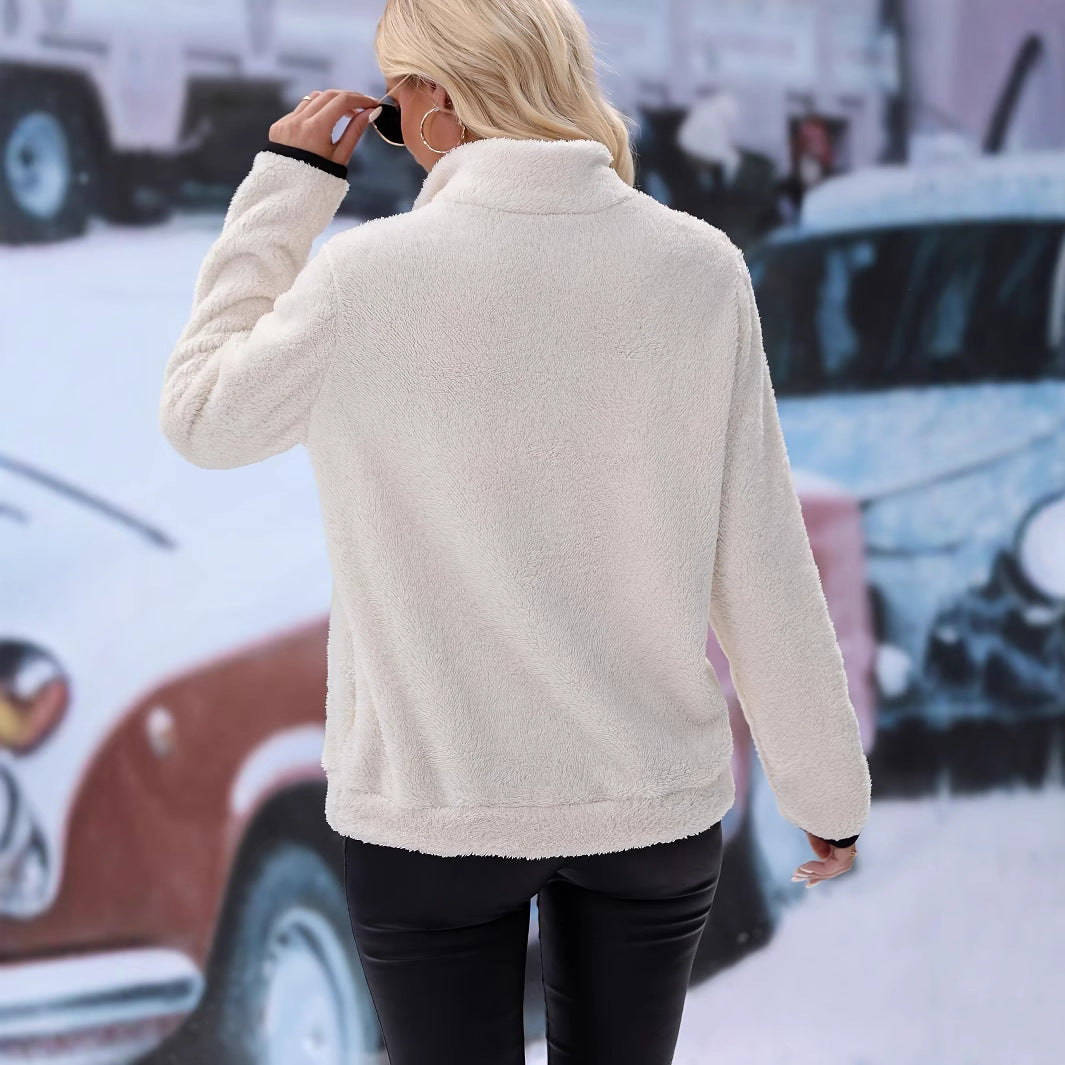 Damen - Fleece Pullover - Stehkragen mit Reißverschluss - Bequeme und warme Oberbekleidung für kühle Tage