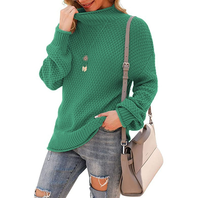 Damen  - Bequemer Grobstrick Pullover - Hoher Kragen - Bequemer Style für jeden Anlass