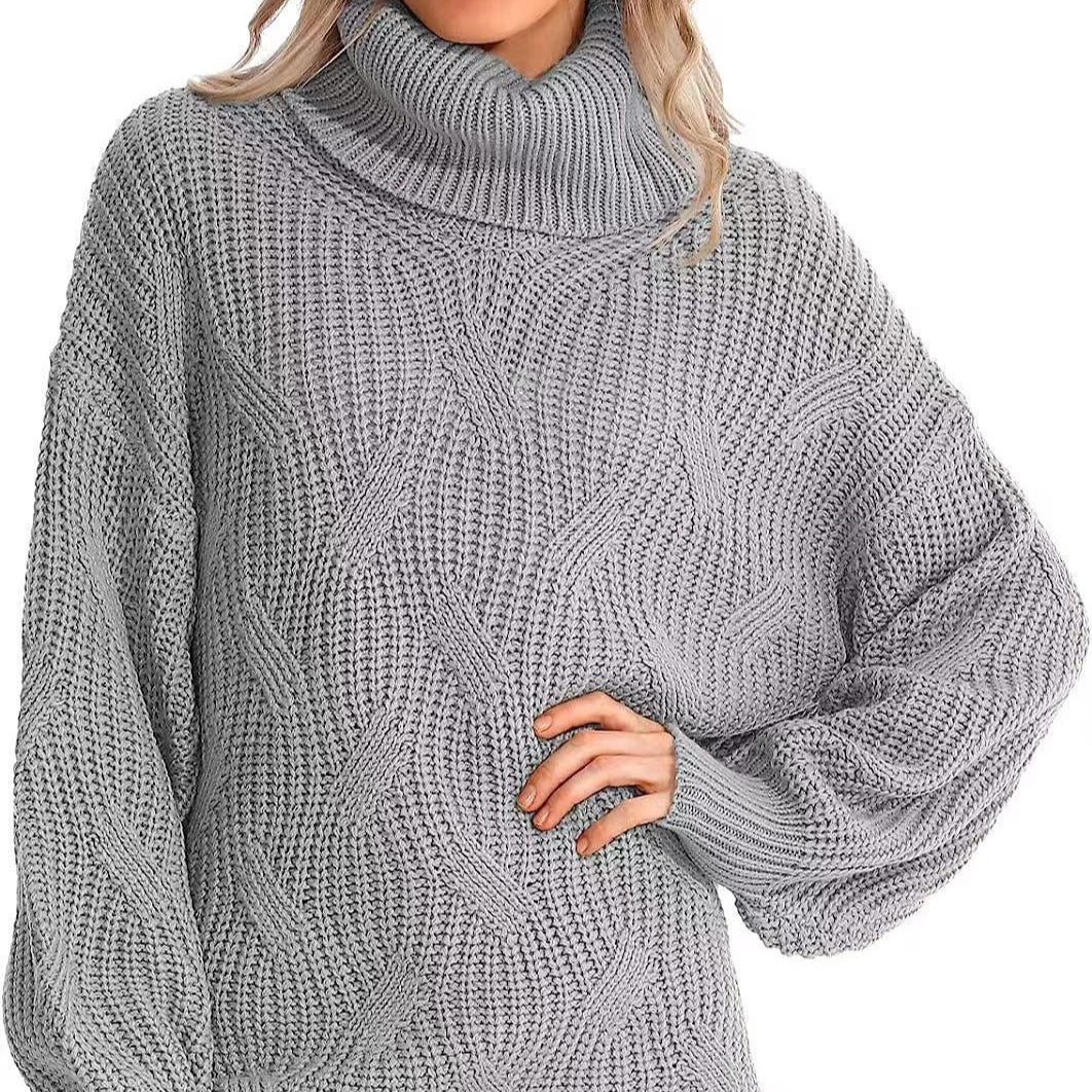 Damen - Strickpullover - Zopfmuster mit hohem Kragen - Stilvoller Pullover für kühle Tage
