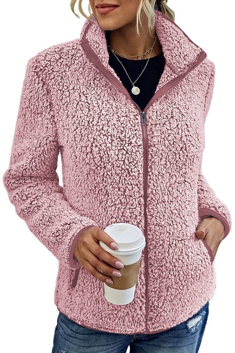 Damen - Flauschige Fleecejacke - Hoher Kragen - Weich und Warm - Perfekt für die kühlen Tage