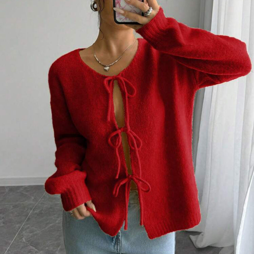 Damen - Übergroße Strickpullover - Schnürung - Bequem und Stilvoll - Perfekt für den Lagenlook