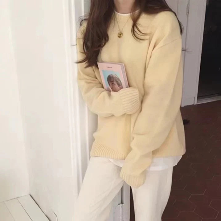 Damen - Gemütlicher Übergröße Strickpullover - Rundhalsausschnitt - Bequeme Mode für jeden Tag