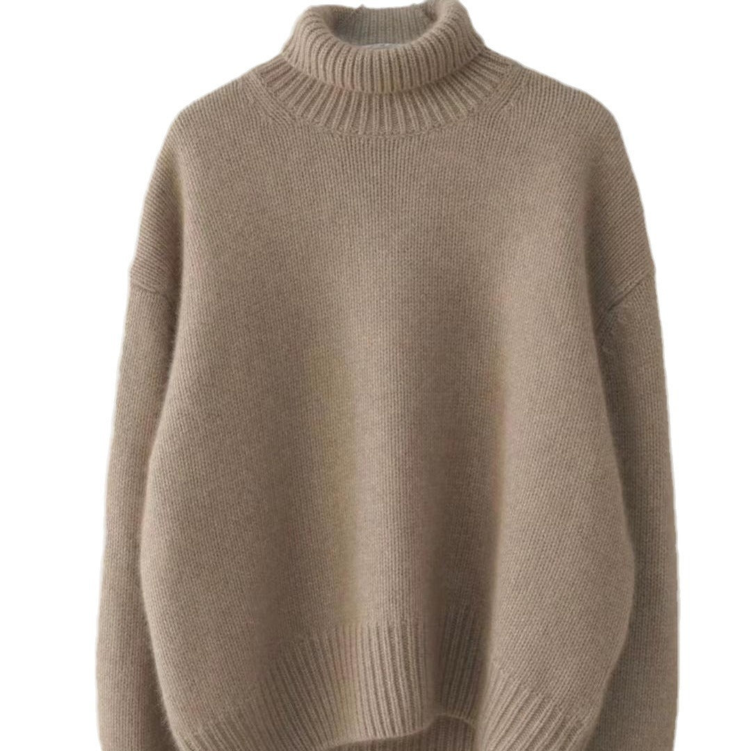 Damen - Gestrickter Pullover - Hohem Kragen - Lockerer Stil - Perfekt für kalte Tage
