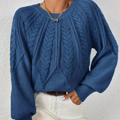 Damen - Strickpullover - Zopfmuster - Weit geschnitten