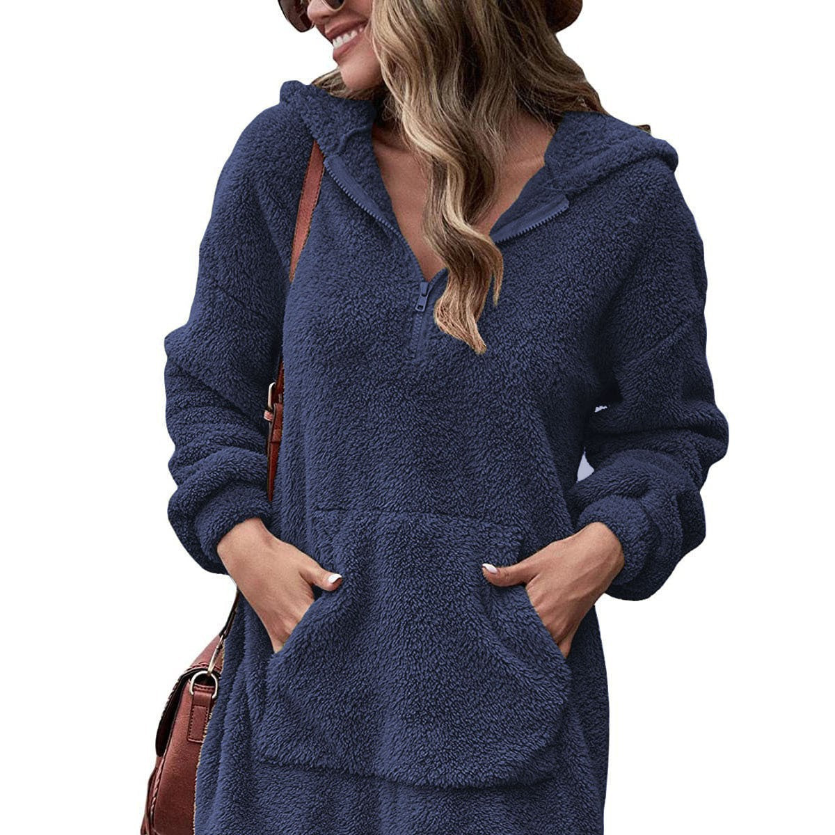 Damen - Kapuzenkleid - Halbreißverschluss Stil - Bequem und warm für entspannte Tage