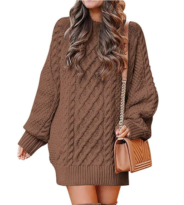 Frauen - Großer Lässiger Strickpullover - Zopfmuster aus weicher Wolle - Bequemer Modehit für den Alltag