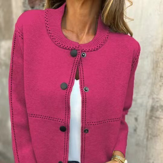 Damen - Elegante Strickjacke - Knopfleiste - Ausschnitt Details