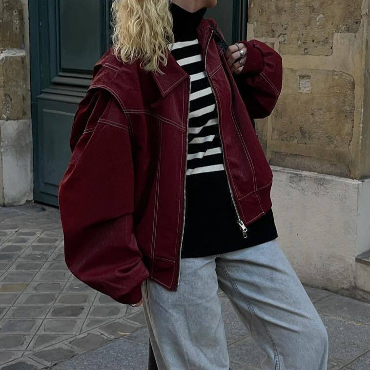 Damen - Kunstlederjacke - Elastischen Manschetten - Modische und bequeme Jacke für jeden Anlass