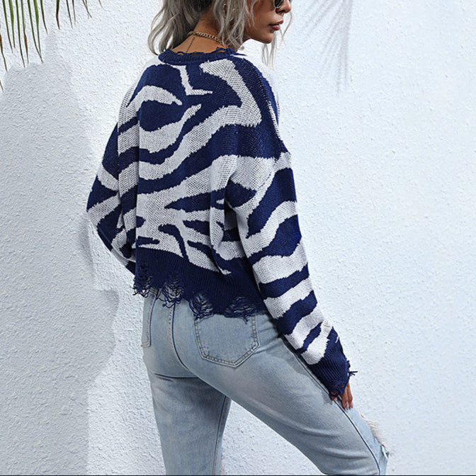 Damen - Strickpullover - Zebramuster - Bequem und modisch für jeden Anlass