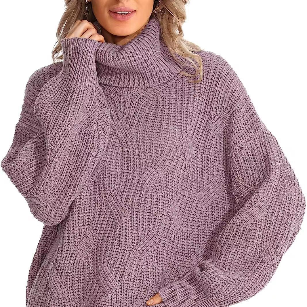 Damen - Strickpullover - Zopfmuster mit hohem Kragen - Stilvoller Pullover für kühle Tage