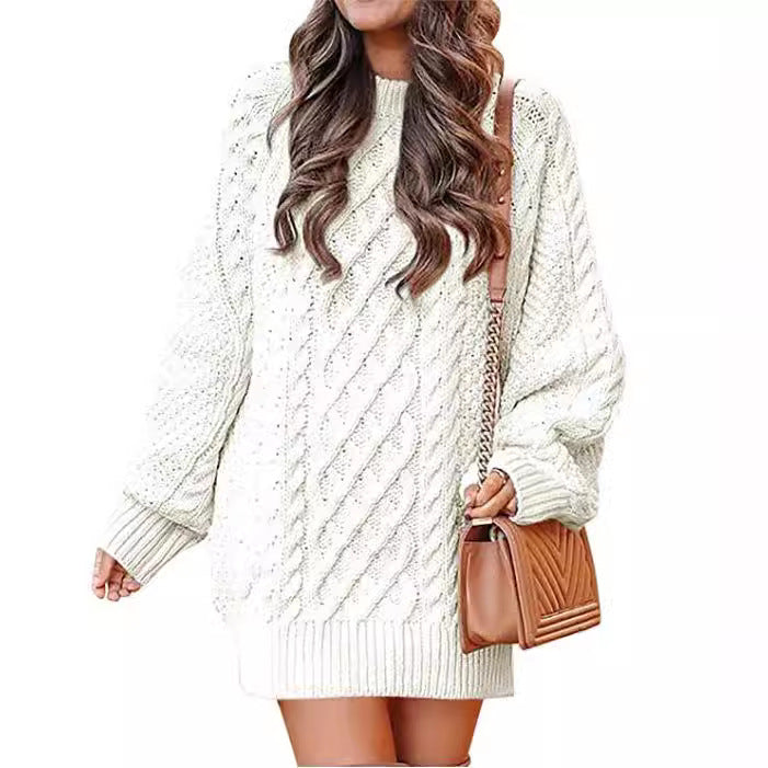 Frauen - Großer Lässiger Strickpullover - Zopfmuster aus weicher Wolle - Bequemer Modehit für den Alltag