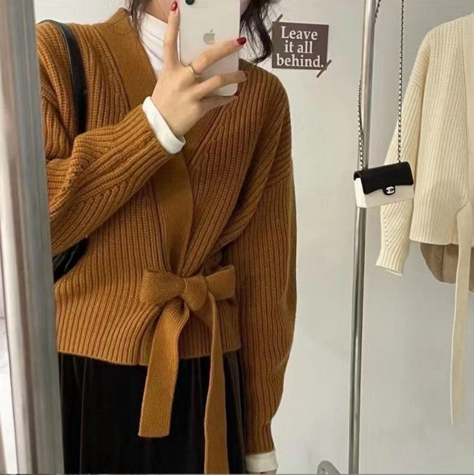 Damen - Wickel Cardigan - Weite Ärmel & Taillengürtel - Bequemer Stil für jeden Anlass