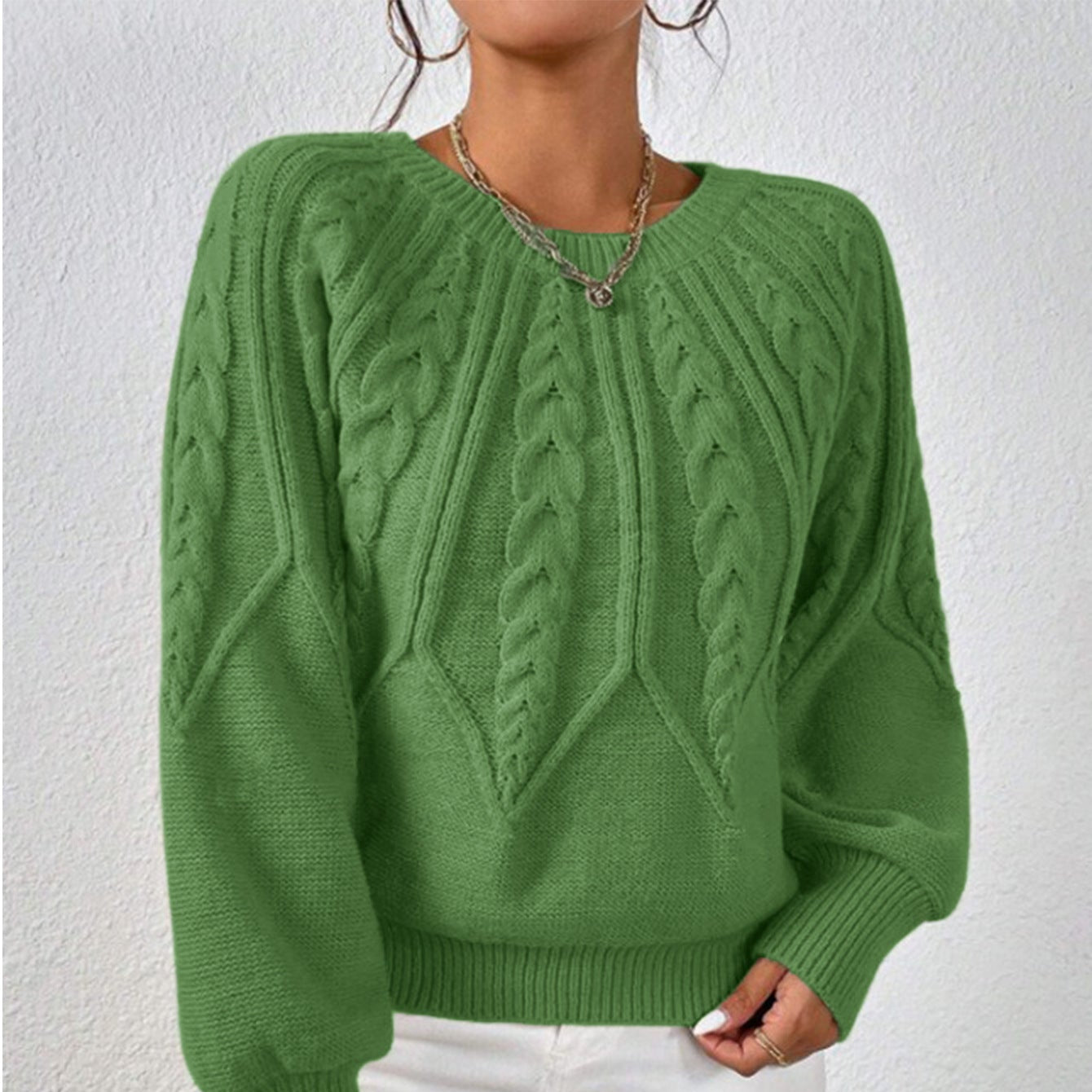 Damen - Strickpullover - Zopfmuster - Weit geschnitten