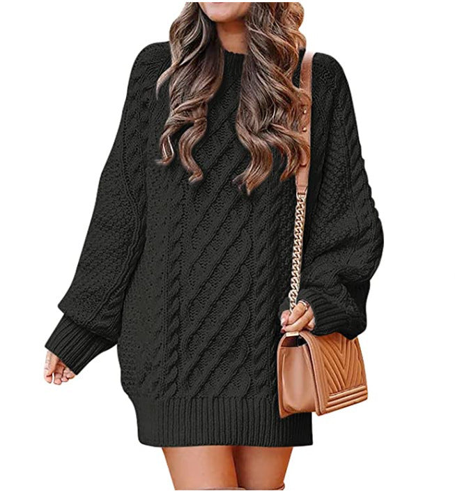 Frauen - Großer Lässiger Strickpullover - Zopfmuster aus weicher Wolle - Bequemer Modehit für den Alltag