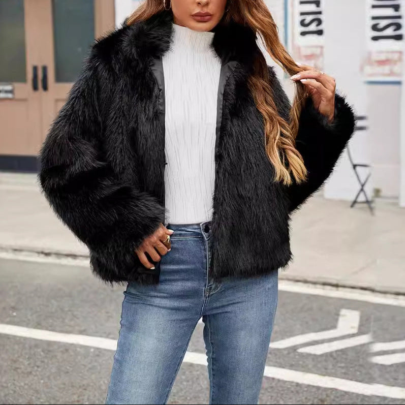 Damen - Kurze Jacke aus Kunstfell - Trendiger Kragen - Stylische Übergangsjacke für jedes Outfit