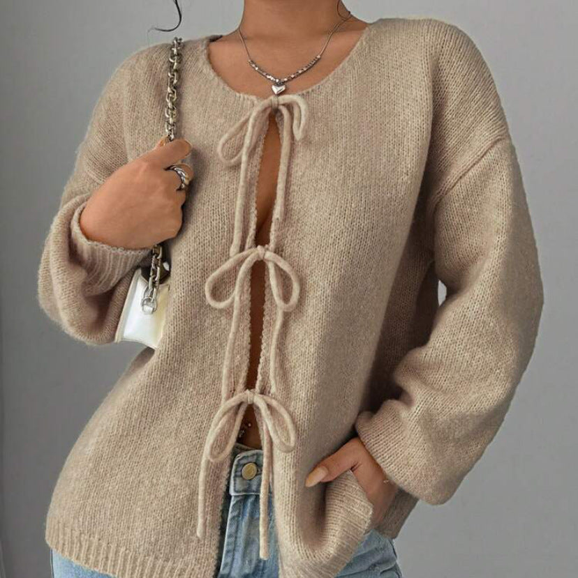Damen - Übergroße Strickpullover - Schnürung - Bequem und Stilvoll - Perfekt für den Lagenlook