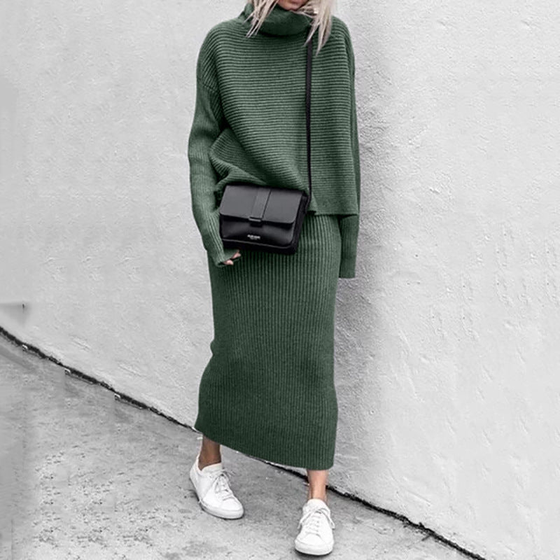 Damen - Rollkragen Strick Kombi Set - Geripptes Design - Modische Strickmode für jeden Anlass