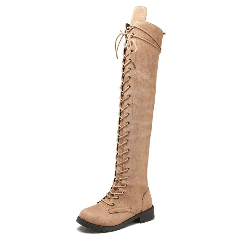 Damen - Overknee Stiefel - Wildleder mit Schnürung - Trendige Schuhe für stilvolle Outfits