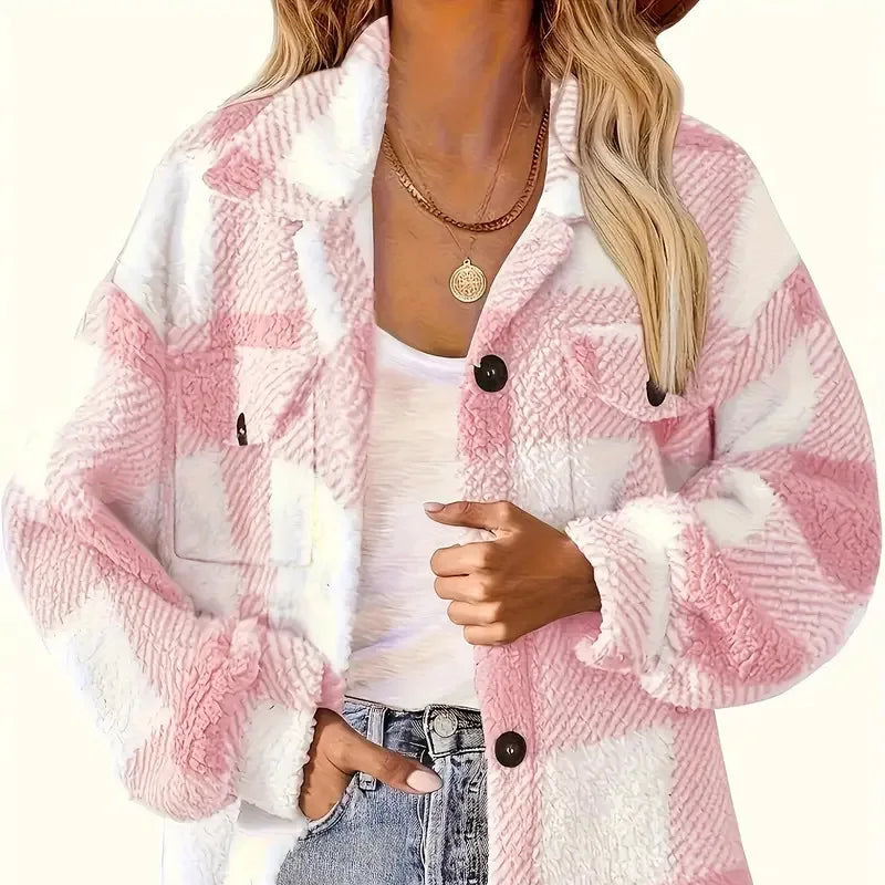 Damen - Karierte Jacke - Fleece - Kuschelig und Warm - Perfekt für kalte Tage